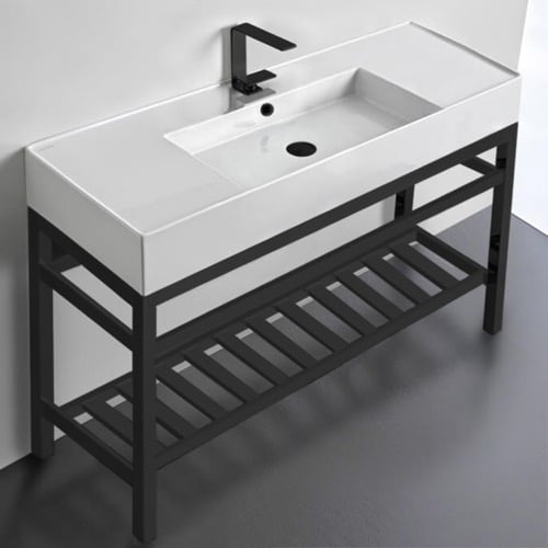 Modern Ceramic Console Sink and Matte Black Base Scarabeo 5125-CON2-BLK